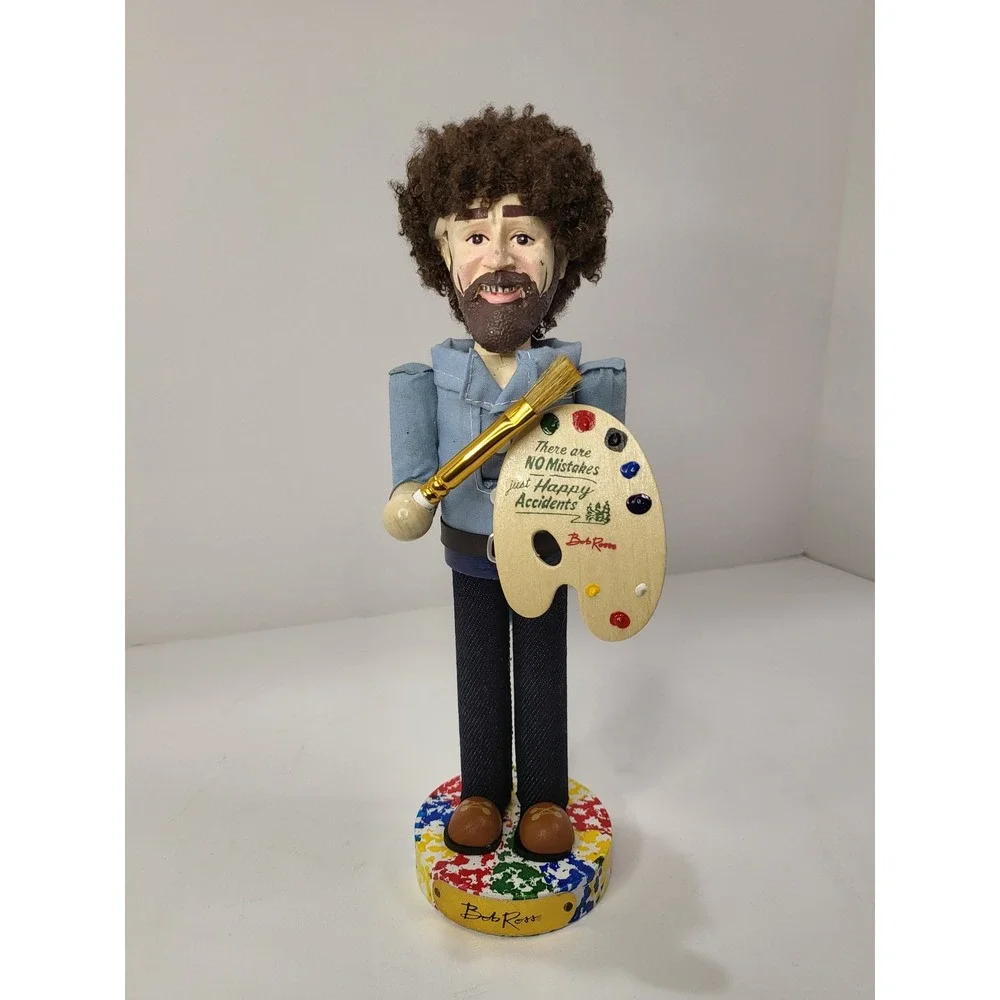 Kurt S Adler Bob Ross Wooden Nutcracker 10.5 Inch Happy Accidents Artist Decor
